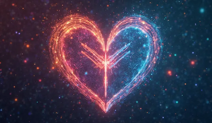 Symbolism of the sign of Sagittarius x symbology of the sign of Aquarius bright colors split screen with a heart dividing the sy...
