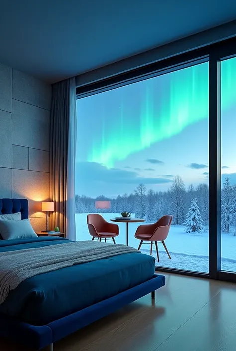 This space preserves a sense of peace and contemporary comfort while honouring the enchanted, vivid hues of the northern lights....