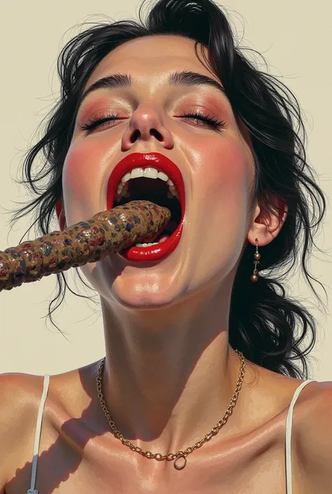 A woman having manhood in her wide open mouth