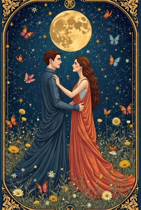 Could you make me a wallpaper with tarot cards of Love between men and women, the world, the priestess with colors navy blue,neg...