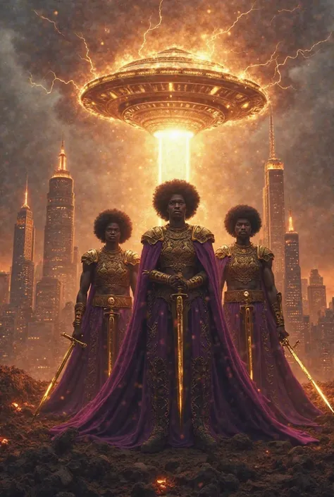 Beneath the towering skyline of New York, where the remnants of a fallen world smolder in the distance, four mighty black men st...