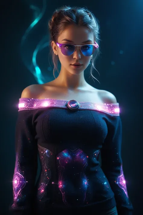 ((best quality)), ((masterpiece)), (detailed), 1girl, A futuristic and surreal digital illustration of a glowing humanoid figure...