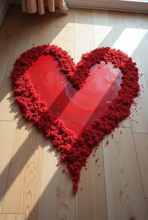 Make a picture of real semen on the floor in the shape of a heart, And that the semen in the heart can only be seen on the sides...