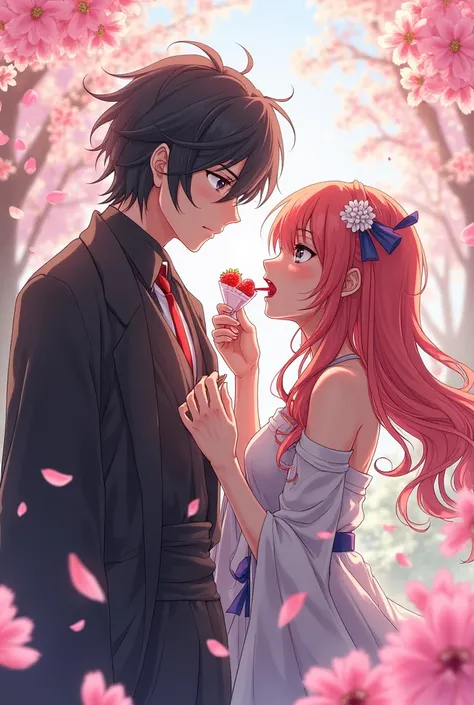 obanai anime male next to mitsuri anime girl eating cock