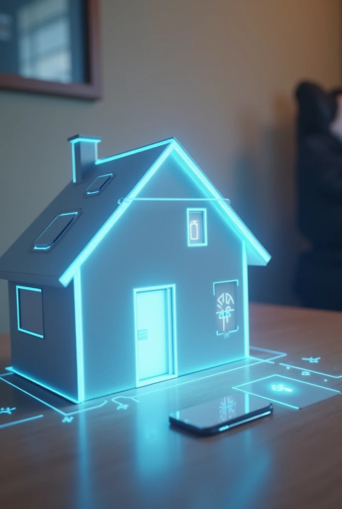 representa su hogar protegido por un sistema de ALARMS y video vigilancia mostrado en un app celular donde se puede monitorear ...