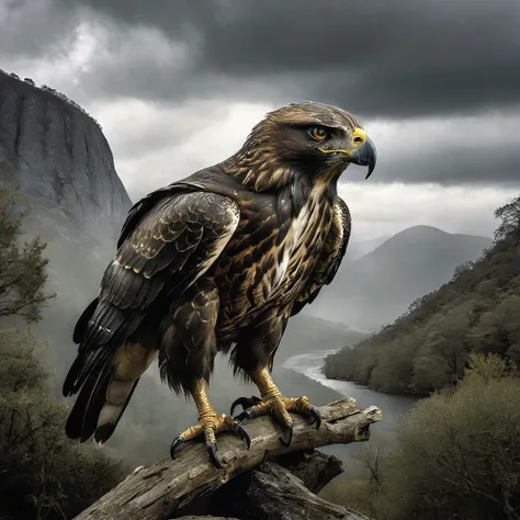 An ultra-realistic, ultra-detailed, ultra-high-resolution wallpaper featuring a fearsome hawk with piercing, intimidating eyes. ...