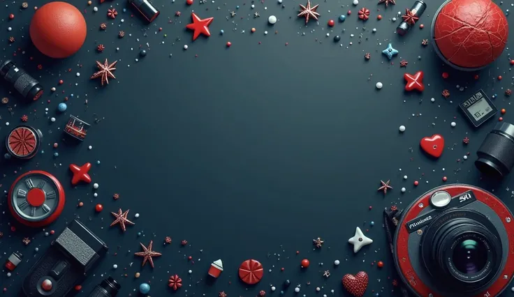 A clean, modern background with creative elements (camera, blog, social media icons). make it in dark colors and more creative l...
