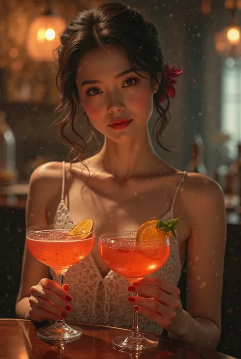 Asian woman with cockatails