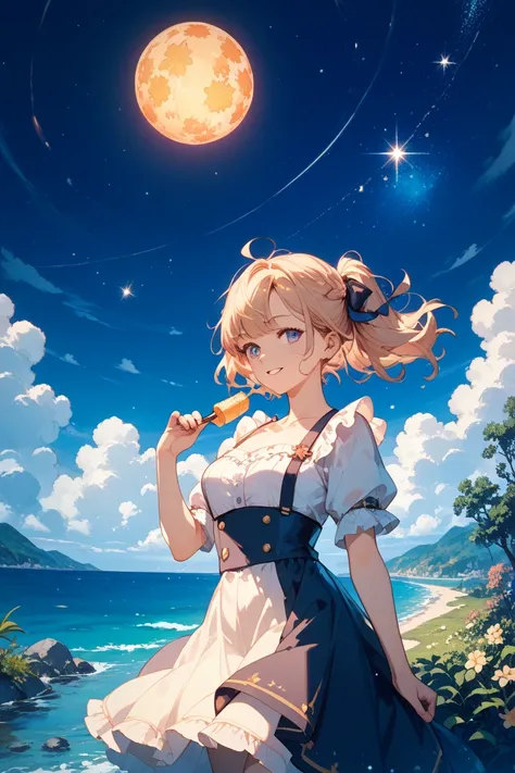 Landscape。in the dark of the middle of the night、The night sky is dotted with stars々It is shining。Stars in an ocean that spans ...