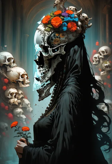 Isagi Meta visions eye in combination with time Woman in profile with a bird mask of the plague doctor on her face wearing a ba...