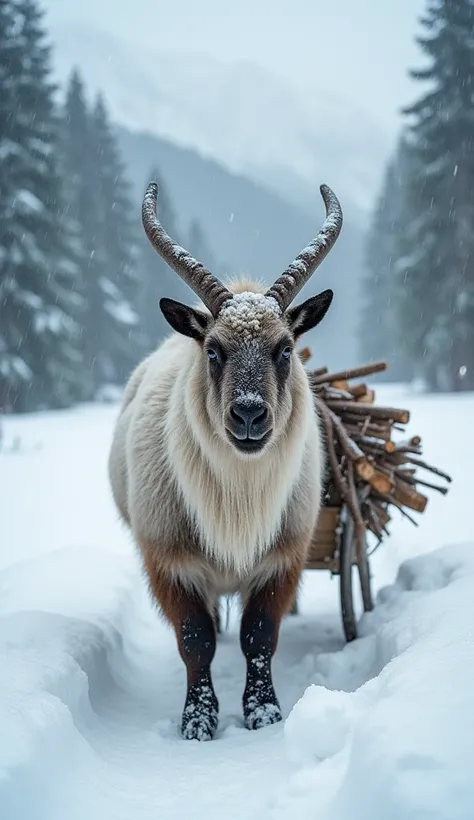 scène3. Bastien sous la pluie ou la neige
"Un âne courageux avance dans la neige épaisse, tirant une charrette chargée de boi...