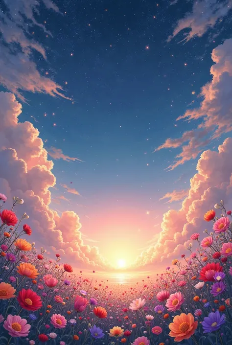 A ligtfull sky with flowers instead of stars