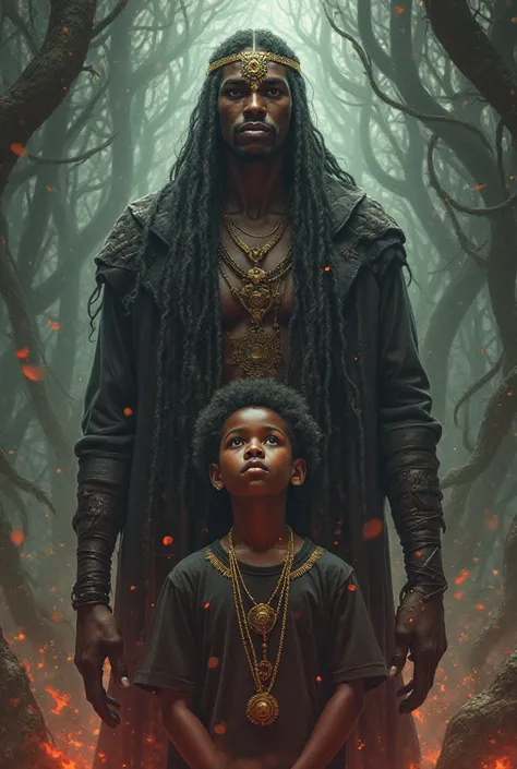 A black woman with a mojo black man and a black boy
