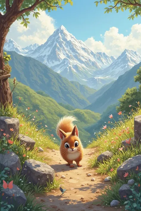Chilean landscape、A cute squirrel is playing