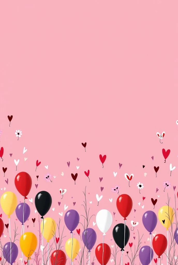 [[...]] The spring background with Pink colored balloons, red, purple, yellow, black and white. Contains the artist's signature ...