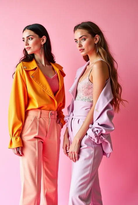 Advertisement for a clothing store called Soon in English with single phrases and a pink French background