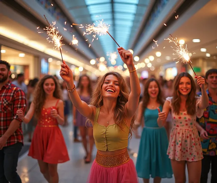 adults in costumes play with s at a party in a shopping center, there are girls and boys, everyone is having fun, high-quality p...