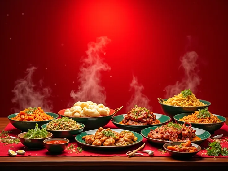 Red background Chinese food no need to paint