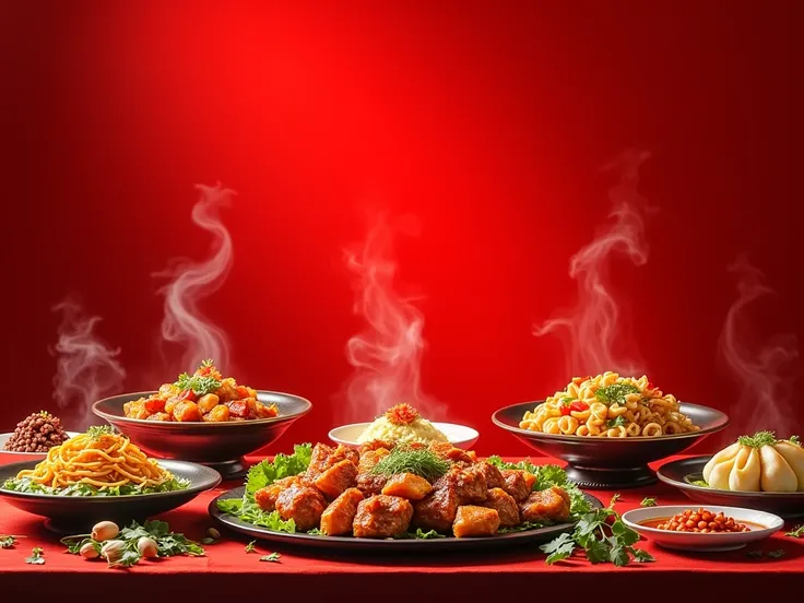 Red background Chinese food no need to paint