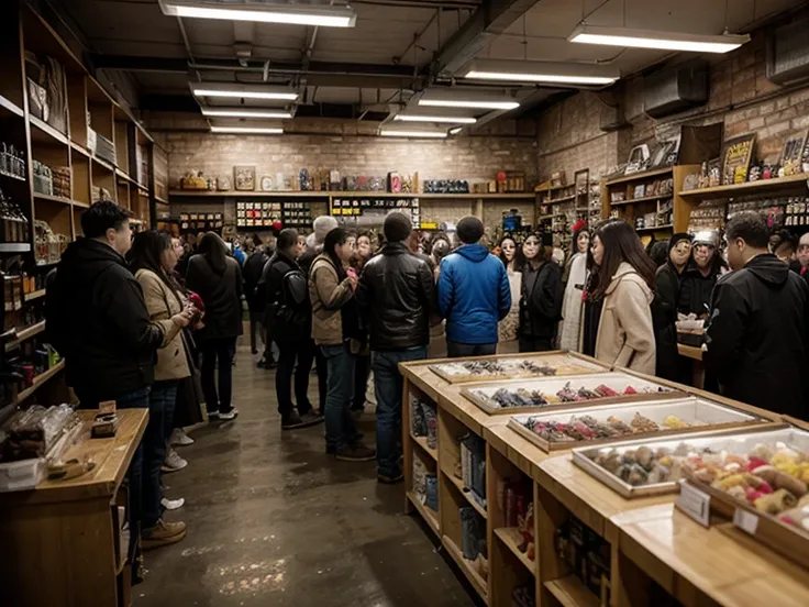 Dirty shop background with crowd