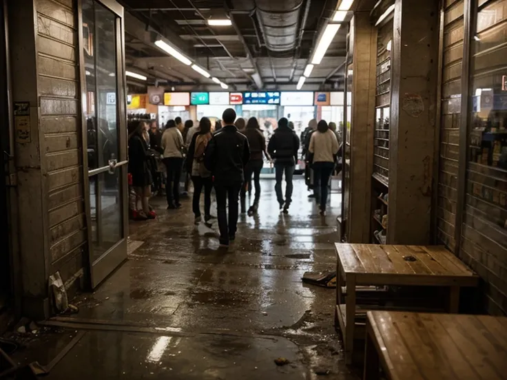 Dirty shop background with crowd