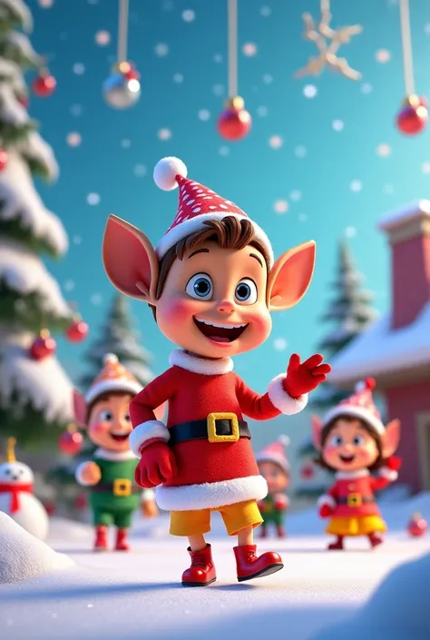 Create a video with cartoon characters running around and transforming into other Christmas-themed characters