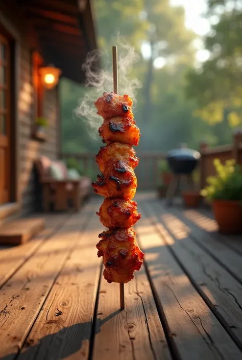 Barbecue skewer and a deck on the side