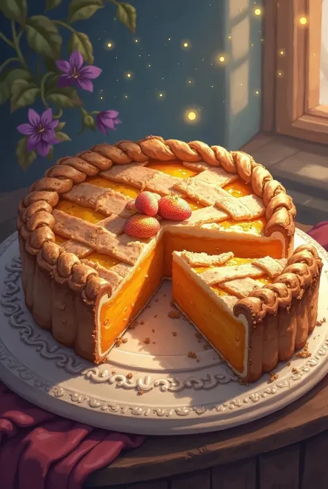 The pie must be cut off a piece of it and its dough must be braided on top, Leave it with digital art style, Will it be an RPG i...