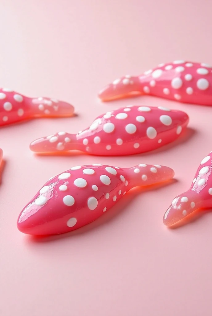 pink polka dot leech shaped jelly candies