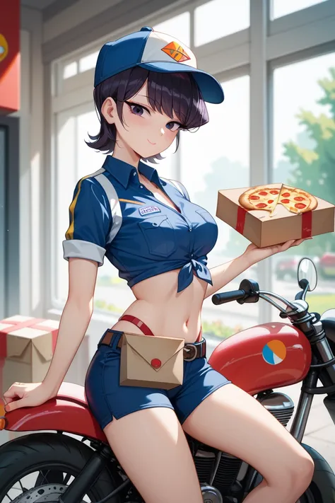 Does Komi Glass, a short cut, ride a motorcycle. delivery costume、Pizza delivery、super miniskirt