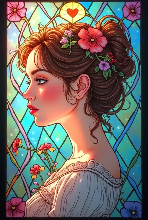 create a beautiful stained glass-like design。 In a form that delicately and elegantly depicts the personality of a girl、finish i...