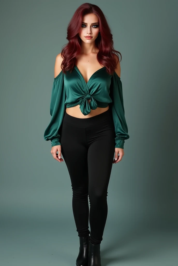 Professional full forward body shot of a 26-year-old woman, 170cm, shoulder length thick layered wavy layered vibrant wine maroo...