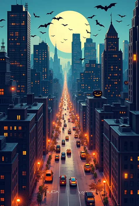 plan de new york assez claire avec quelque motif d'halloween mais que le fond
