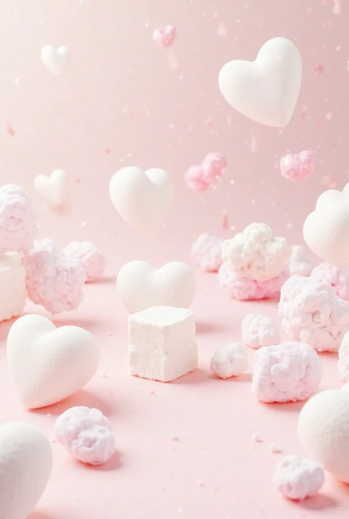 Lots of marshmallows with white and pink hearts