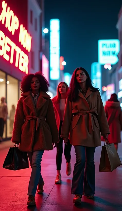 1. Hook: The Euphoria of Consumption
📸 Luxury | Cinematic | Glowing Neon Light
🔹 Action: Four women of different backgrounds—Bl...
