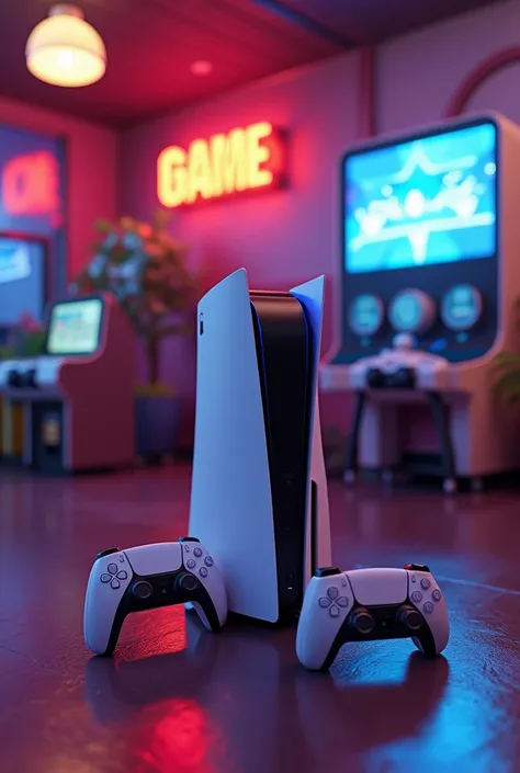 Let's get a visualizer with 1 Playstation 5 and two controllers for the Playstation arcade and write the name of the business as...