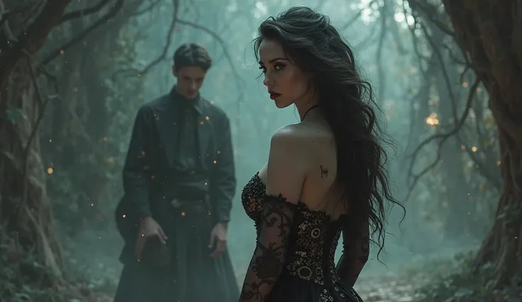 A figure depicting the sexy witch woman with huge turning her back on someone with a regretful face