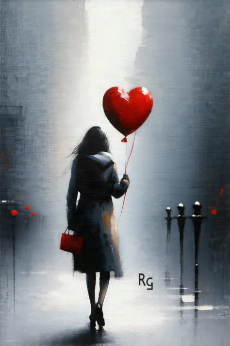 She walks through the grey tones of the city with a heart-shaped red balloon and reminds us that love always finds its way. Die ...