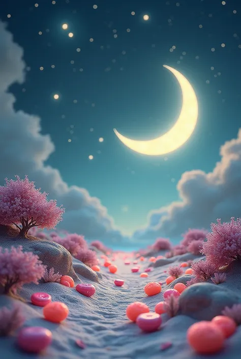 Create an Islamic image with moon and candy