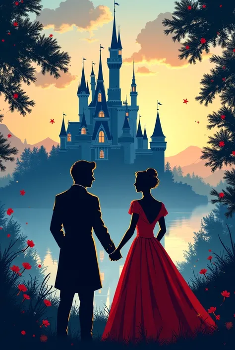 Create a picture for the invitations, Matura newspaper and tickets. A castle and a prince and princess in the foreground where y...