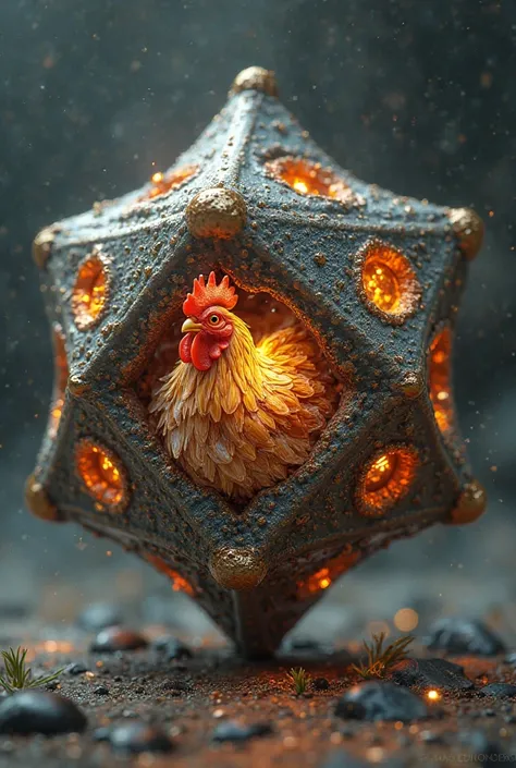 A dice with a rooster inside and a number 6