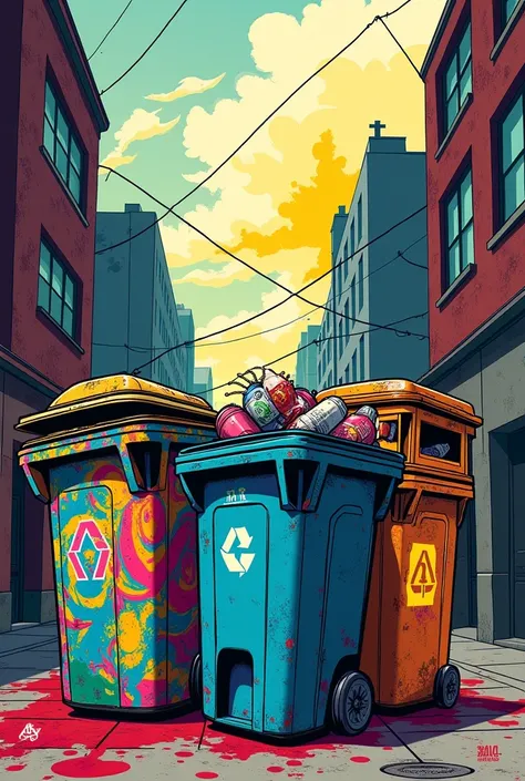 Je voudrais une affiche qui me rappelle le fait de sortir les poubelles de style street art et coloré. Mais ça doit rester joli