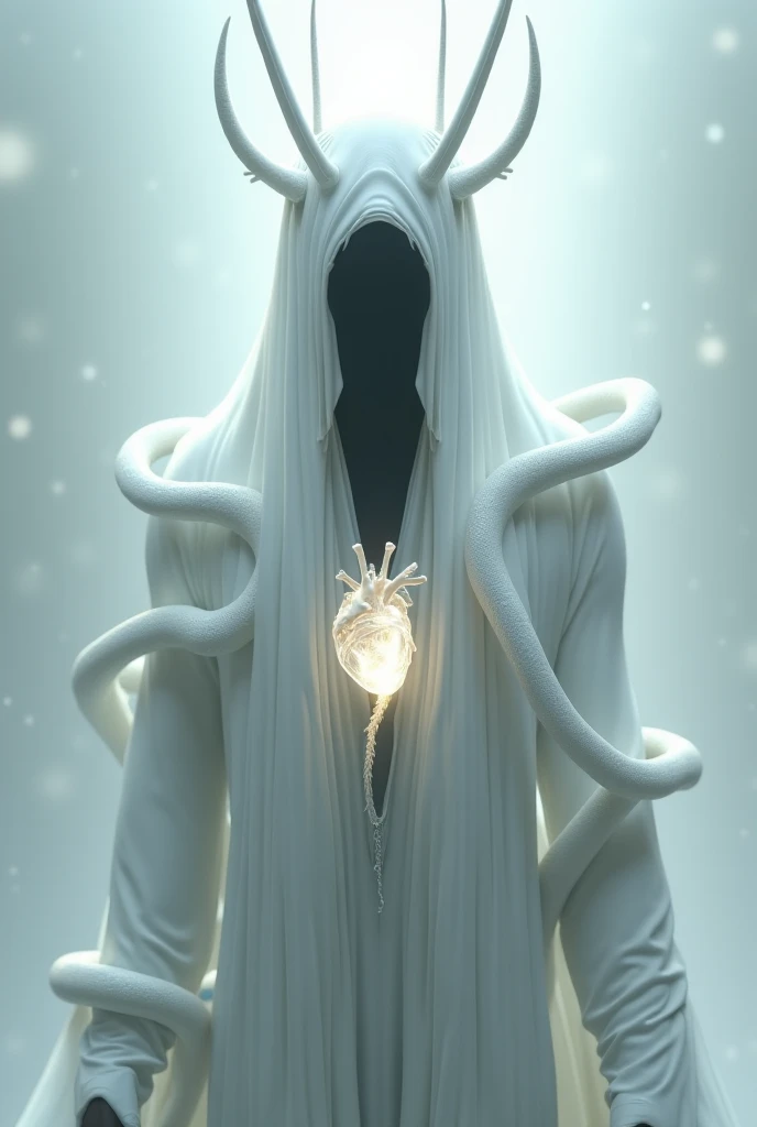 White god with no face and a black color hole on his face with white bars on his head and his heart show in transparent he have ...