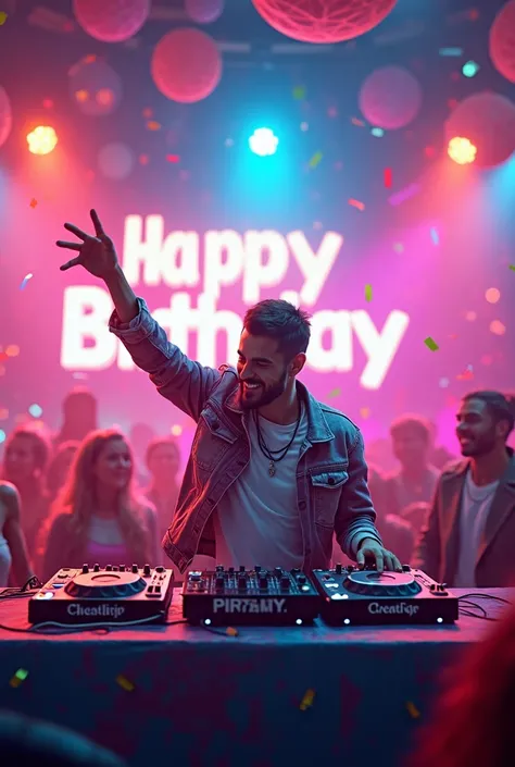 dj happy birthday song ,at the background 3d text dj mix birthday music