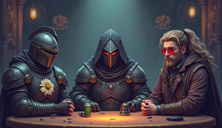 Create a background image for a podcast with a title "Knights of the Triangular Table". The first knight - a character from the ...
