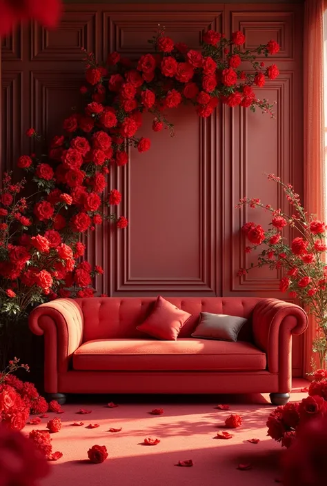 Creat a red flowers rooms of love saying eid Mubarak soumaya