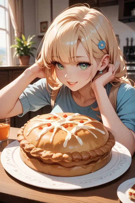 Whoa, big girl with a pie