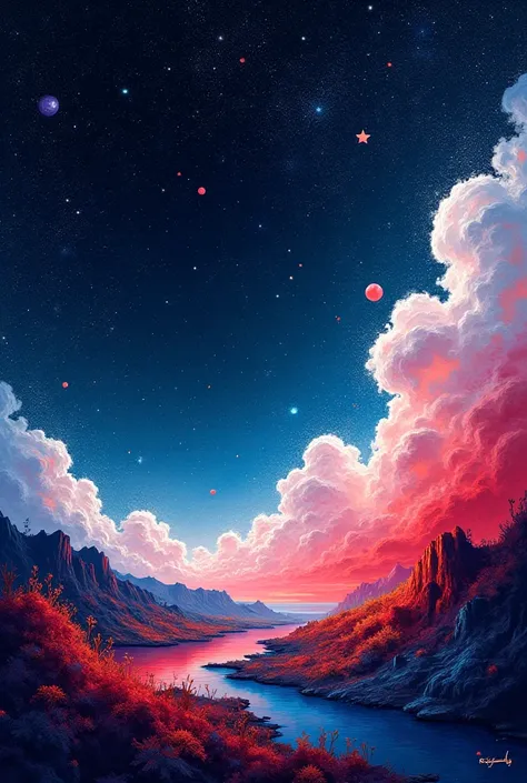 Blue White red black background with stars