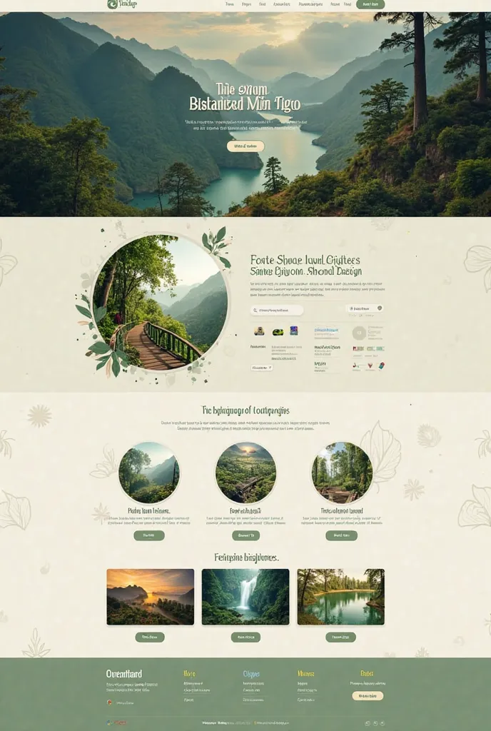 **Prompt:**
"Tạo thiết kế giao diện website du lịch sang trọng and gần gũi với thiên nhiên. service highlights. The dominant c...
