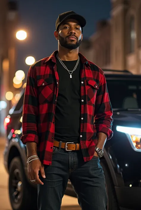 ultraHD hyper-realistic extremely cinematic very detailed handsom very thick light brown African-American man with very thin ver...